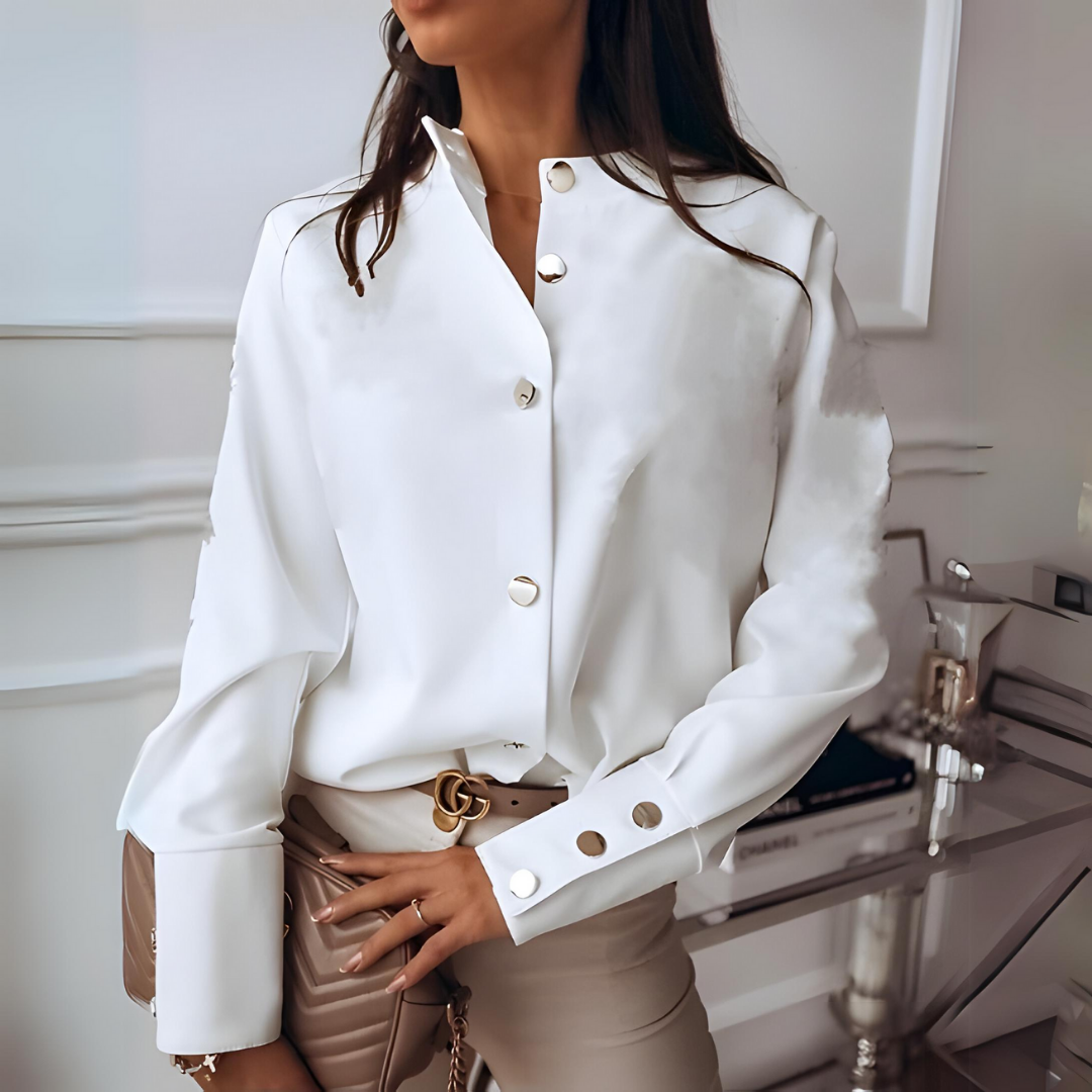 Elegante Blouse - Damesblouse met lange mouwen en knoopsluiting van satijn-Boutique Moda