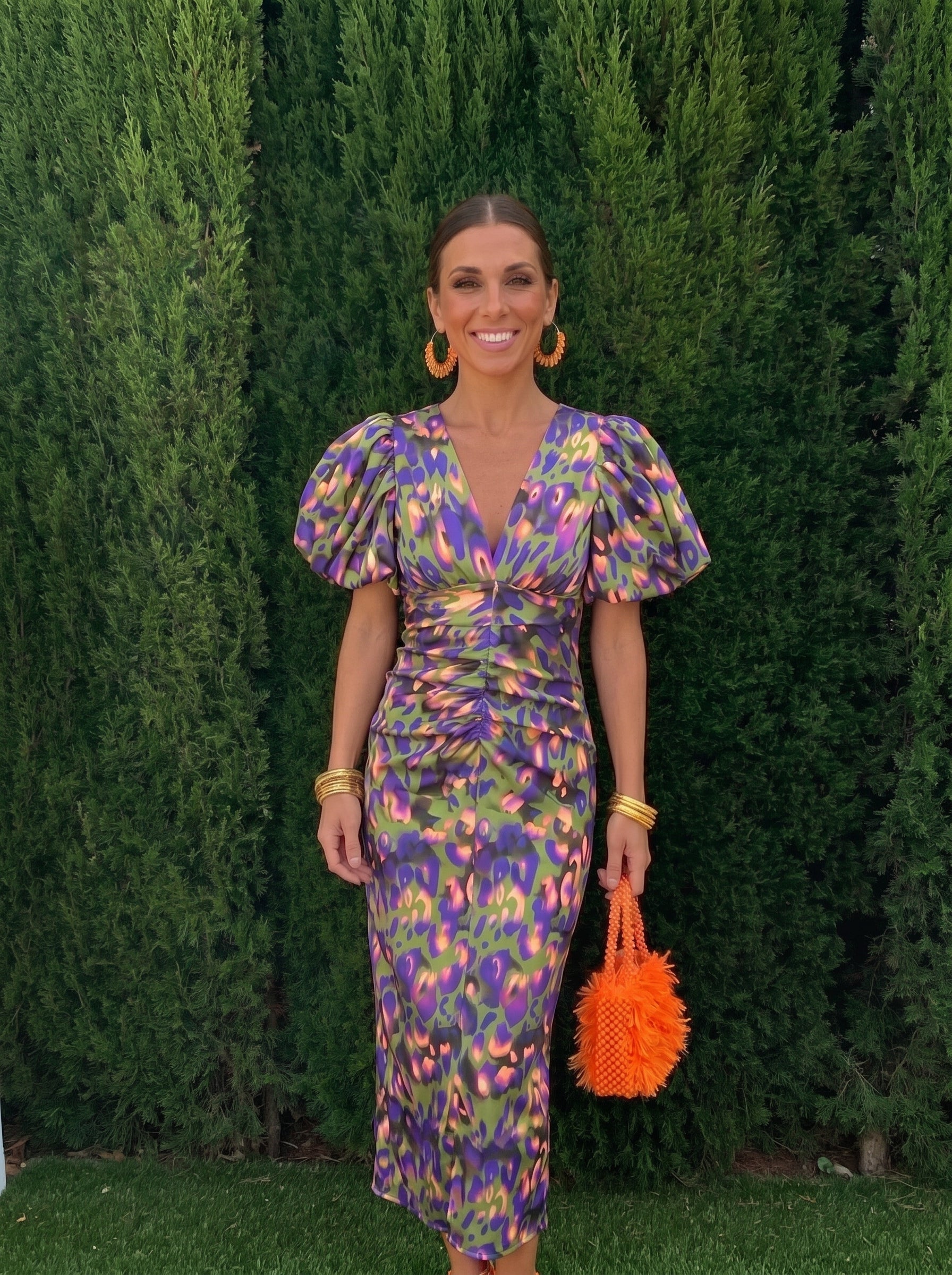 Elegante Midi Cocktailjurk met Pofmouwen en V-hals – Bodycon Zomerjurk voor Dames-Boutique Moda