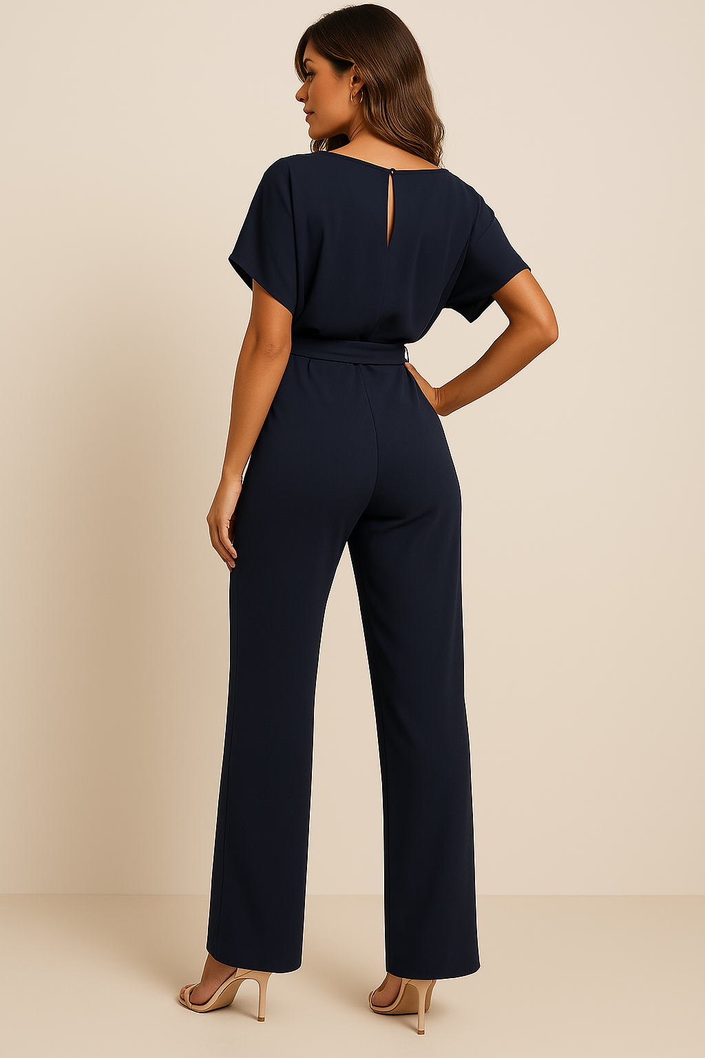 Elegante jumpsuit – Jumpsuit met korte mouwen en strikceintuur voor dames-Boutique Moda