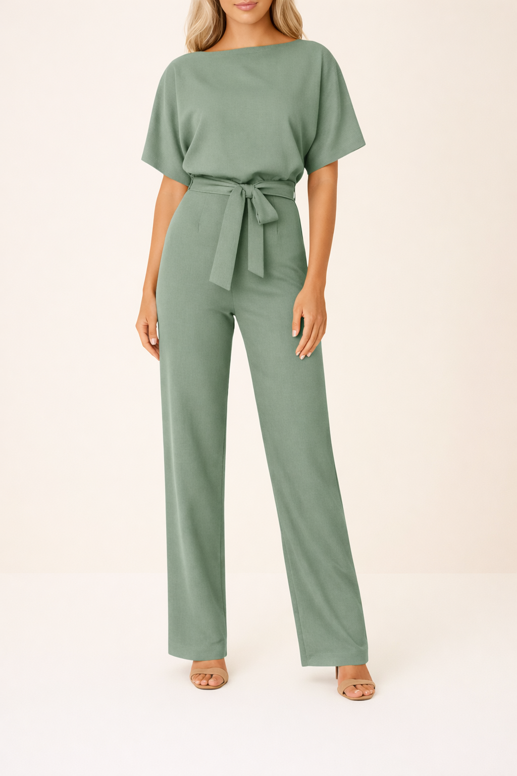 Elegante jumpsuit – Jumpsuit met korte mouwen en strikceintuur voor dames-Boutique Moda