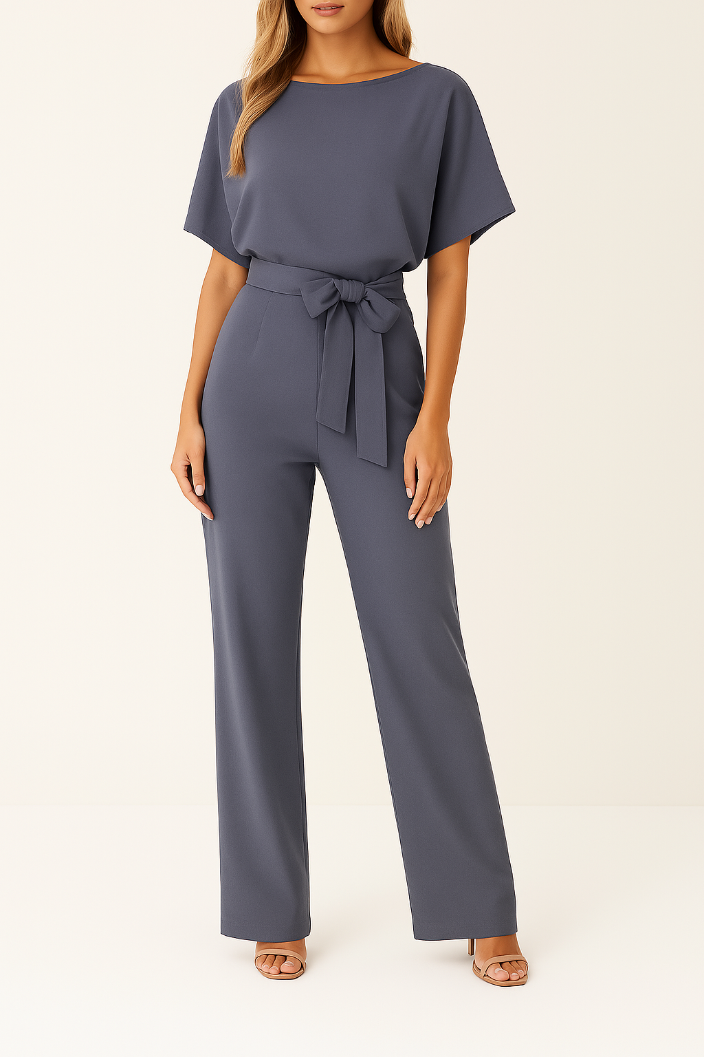 Elegante jumpsuit – Jumpsuit met korte mouwen en strikceintuur voor dames-Boutique Moda
