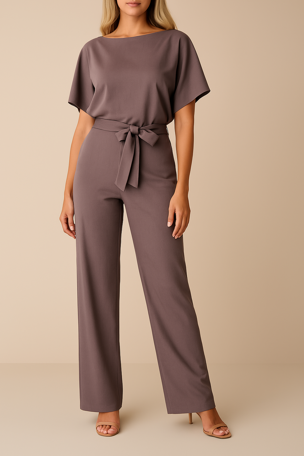 Elegante jumpsuit – Jumpsuit met korte mouwen en strikceintuur voor dames-Boutique Moda