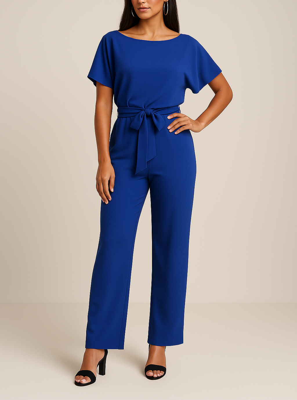 Elegante jumpsuit – Jumpsuit met korte mouwen en strikceintuur voor dames-Boutique Moda