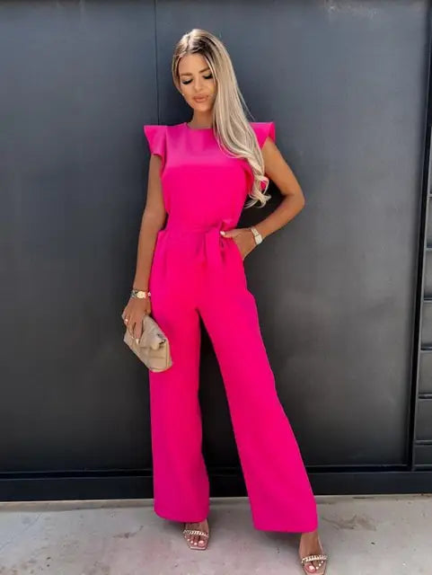 Elegante jumpsuit | Mouwloos | Strikt in de taille | Jumpsuit met wijde pijpen | Zomerse jumpsuit-Boutique Moda