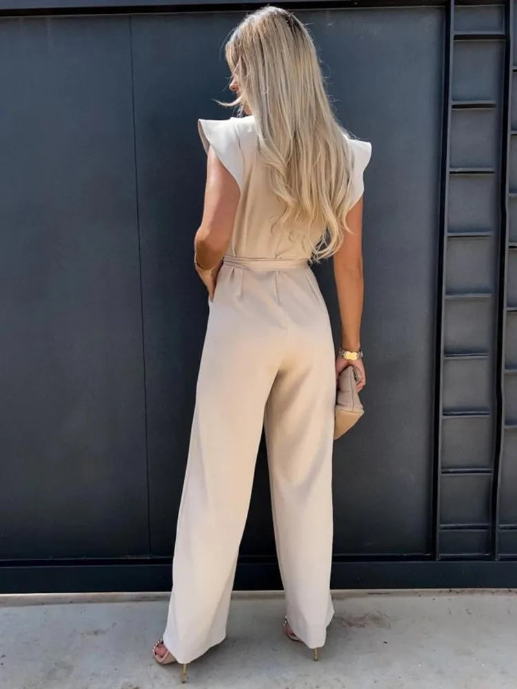 Elegante jumpsuit | Mouwloos | Strikt in de taille | Jumpsuit met wijde pijpen | Zomerse jumpsuit-Boutique Moda