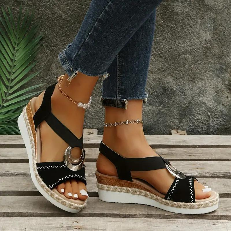 Espadrillesandalen, Platform, Elastische band, Sleehakken, Zomerschoenen-Boutique Moda