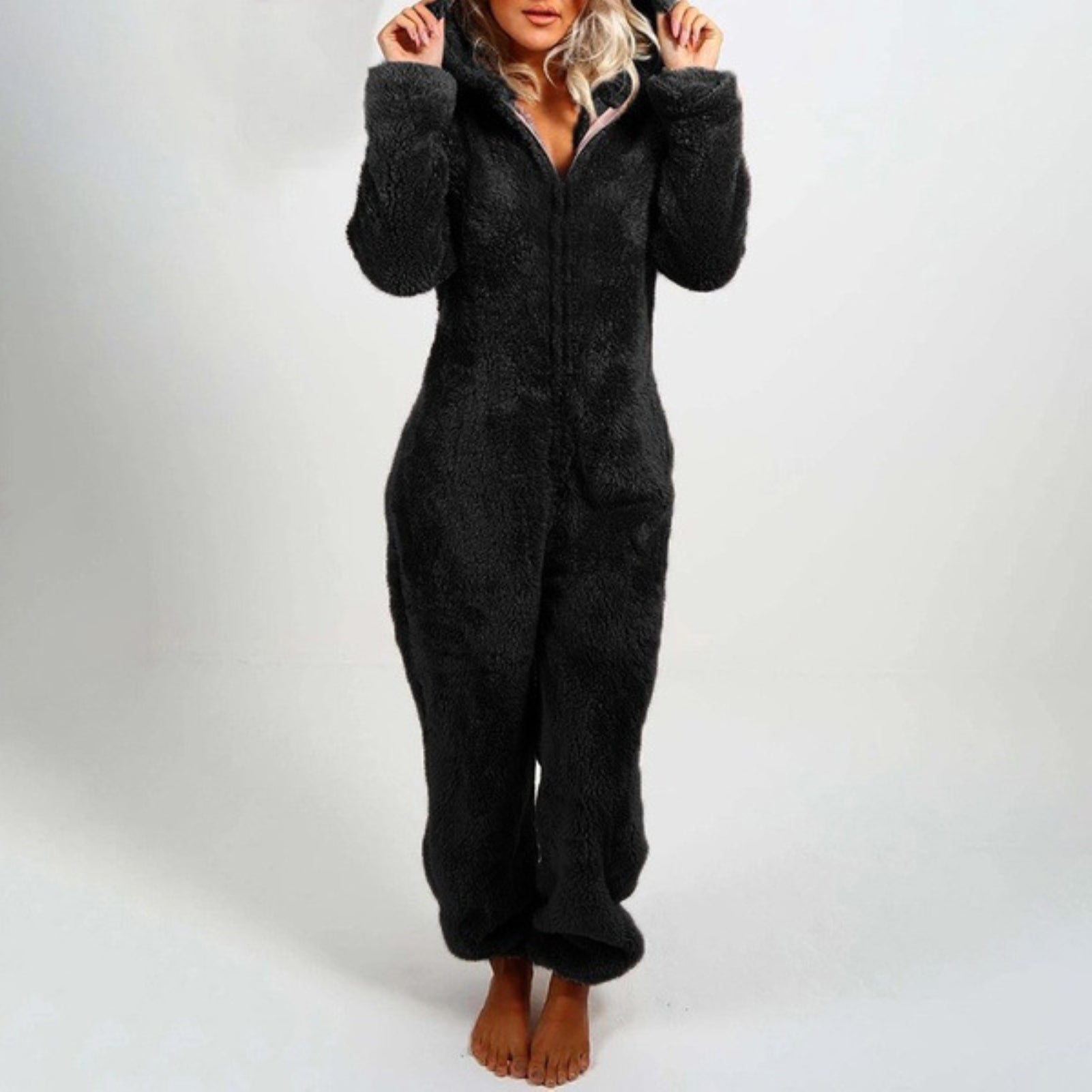 Fleece Jumpsuit | Lange Mouwen | Capuchon | Fleece Overalls | Dames Loungewear-Boutique Moda