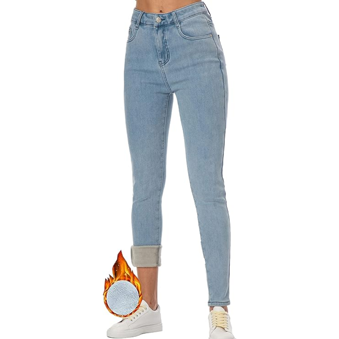 Fleece gevoerde jeans - Hoge taille - Winter - Skinny jeans - Damesjeans-Boutique Moda
