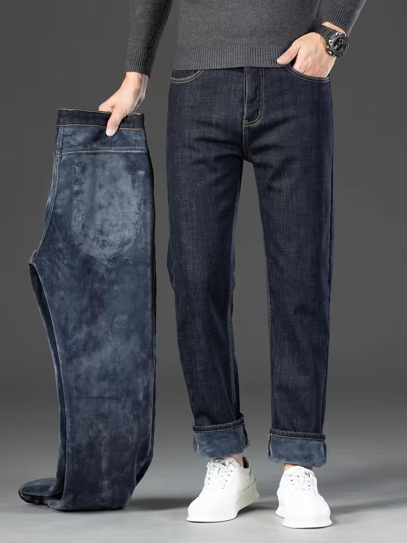 Fleece gevoerde jeans - Stretch jeans met rechte pijpen voor heren-Boutique Moda