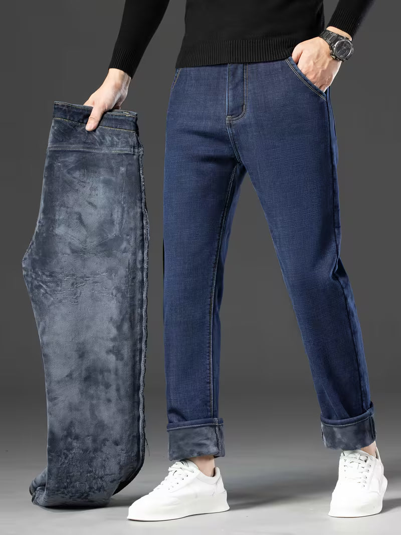 Fleece gevoerde jeans - Stretch jeans met rechte pijpen voor heren-Boutique Moda