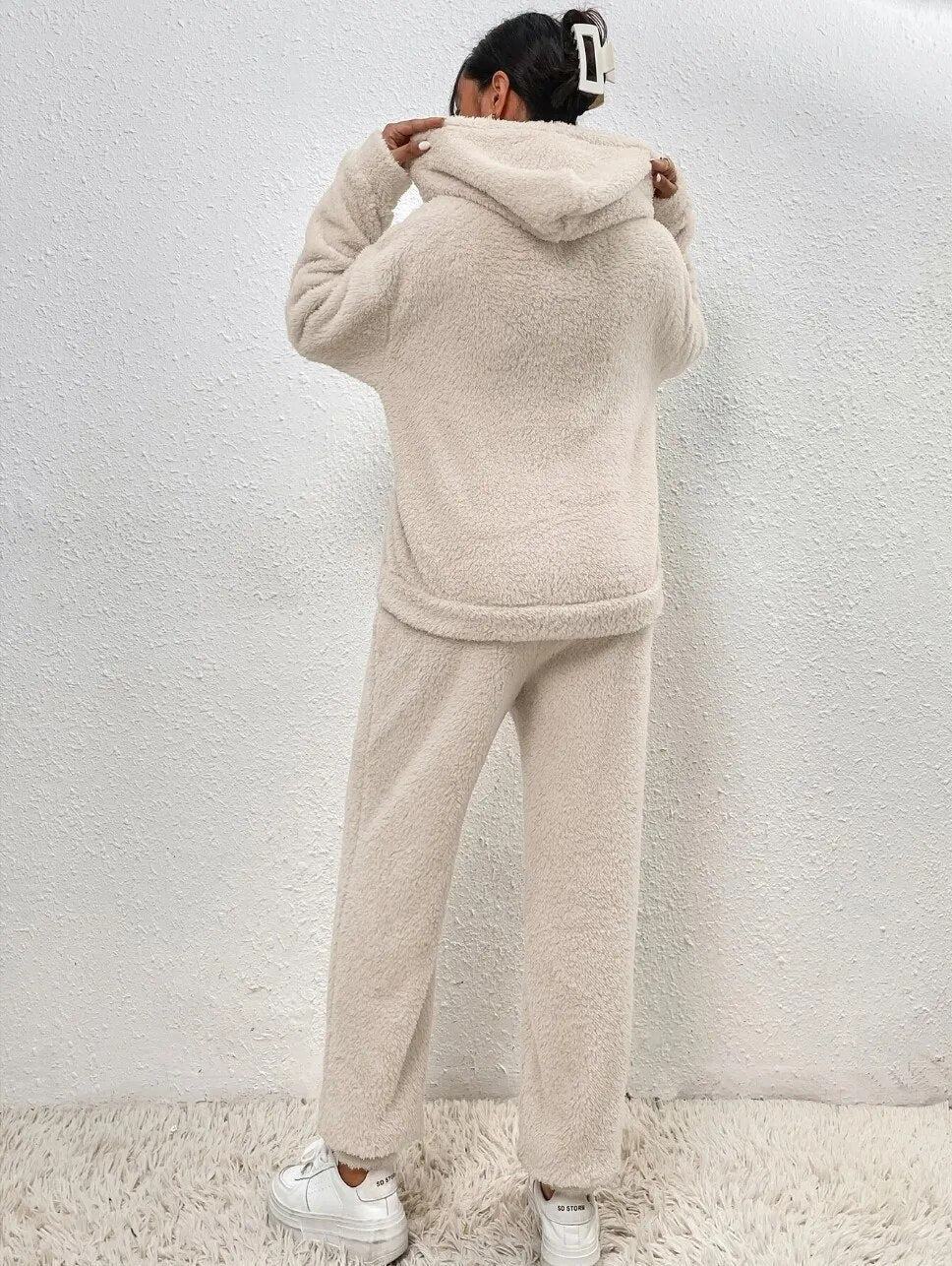 Fleece loungewear | Comfortabel | Teddyfleece | Hoodie en joggingbroek set | Loungewear voor dames-Boutique Moda