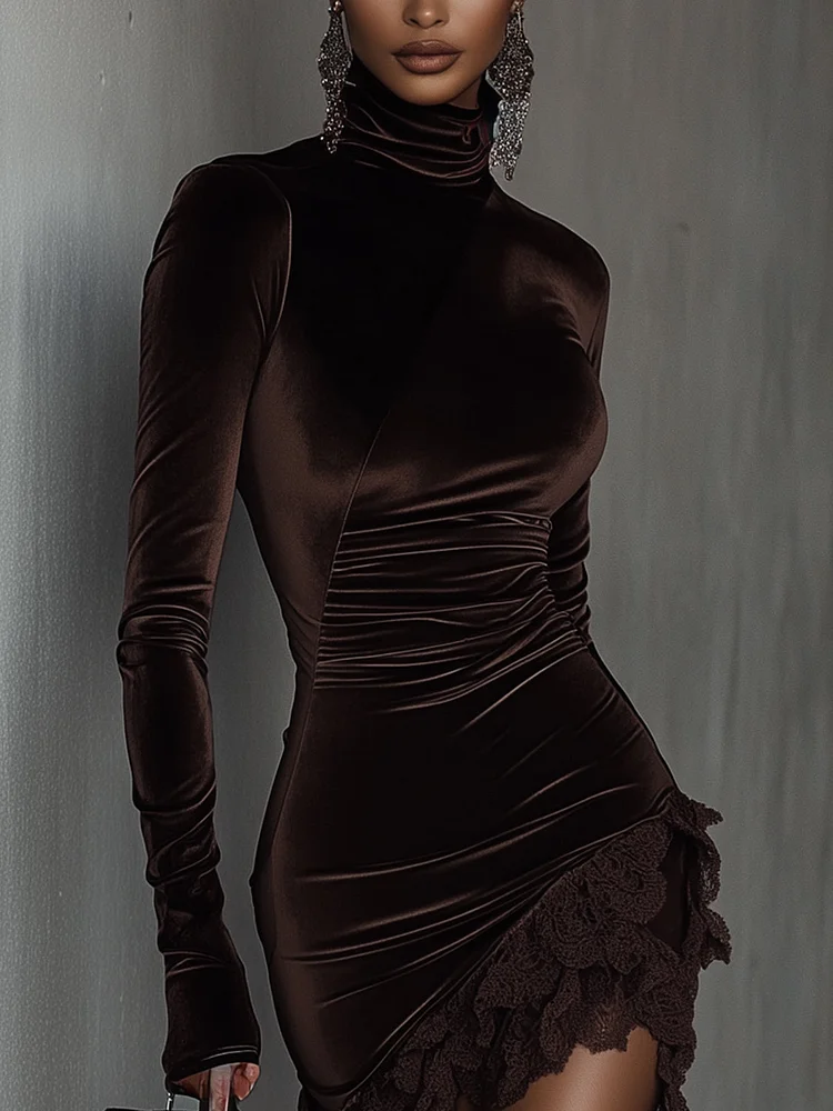 Fluwelen jurk – col – asymmetrisch – jurk met lange mouwen – mini-jurk-Boutique Moda