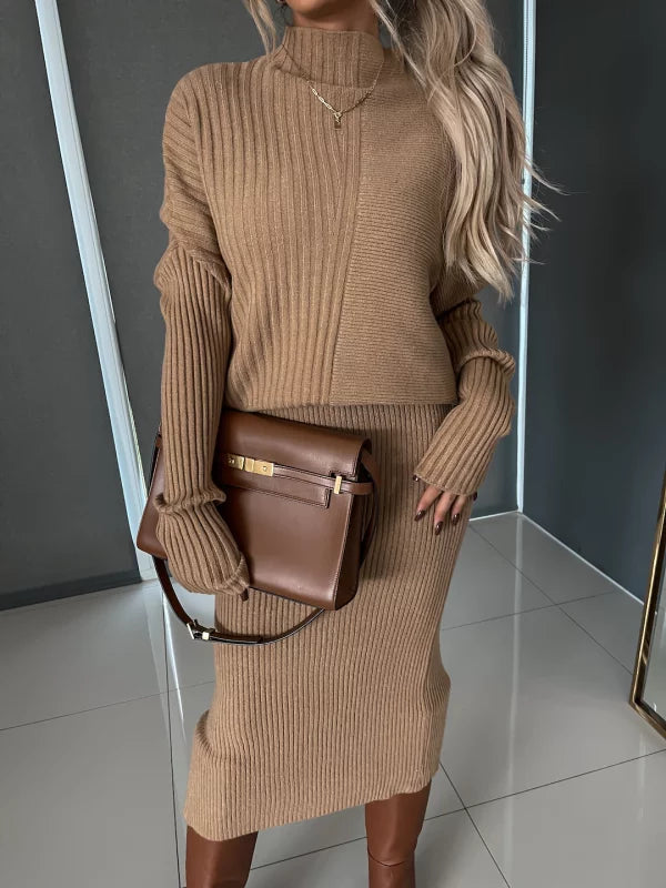 Gebreide Co-Ord - Dames Midi-rok en gebreide trui tweedelige set-Boutique Moda