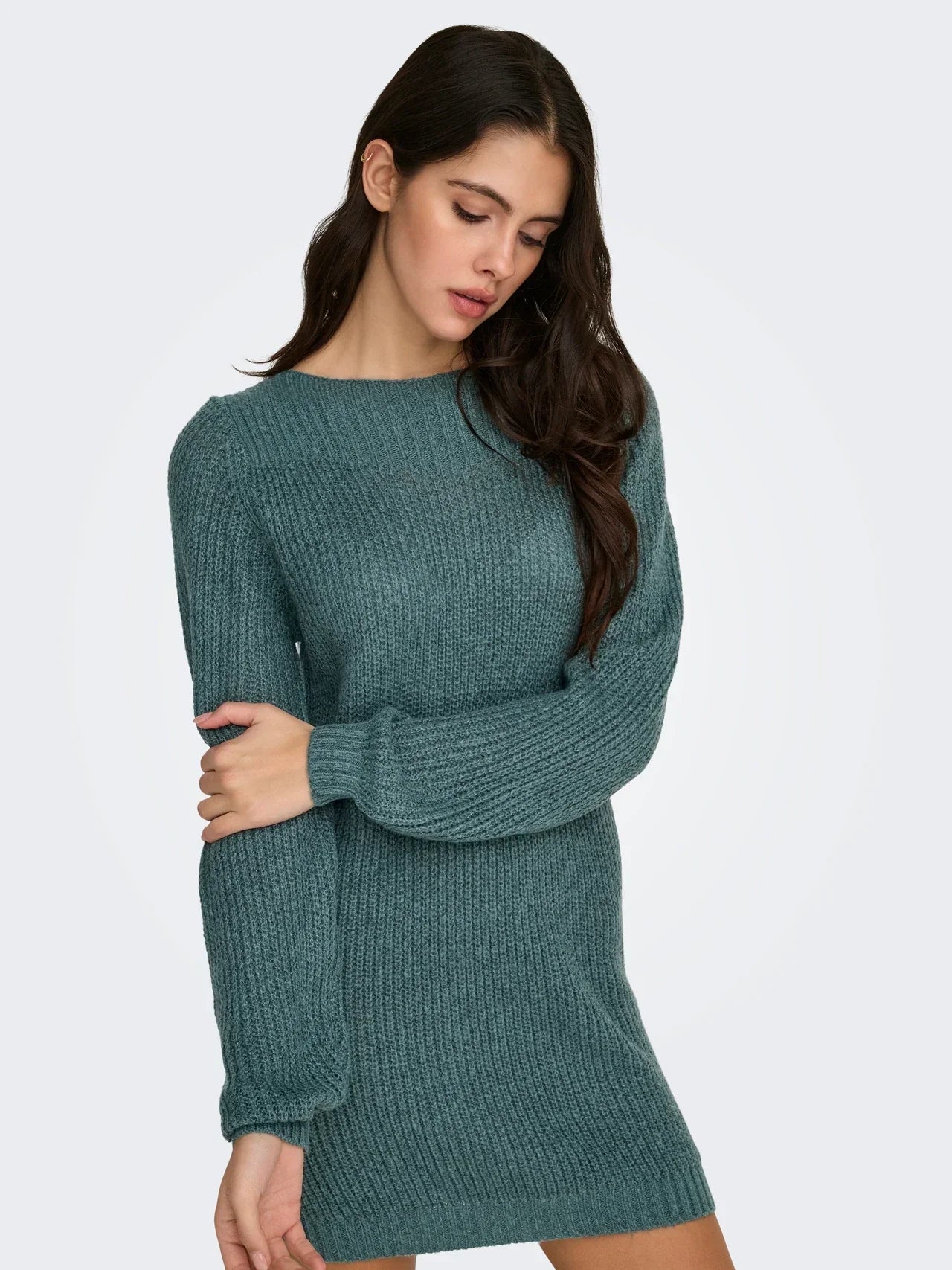 Gebreide jurk - Mini-sweaterjurk met lange mouwen-Boutique Moda