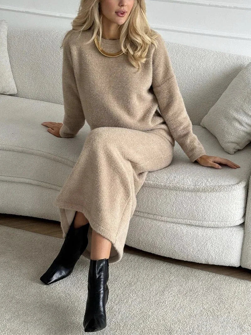 Gebreide rok en top | Warme | Lange mouwen | Gebreide tweedelige set | Vrouwenset-Boutique Moda