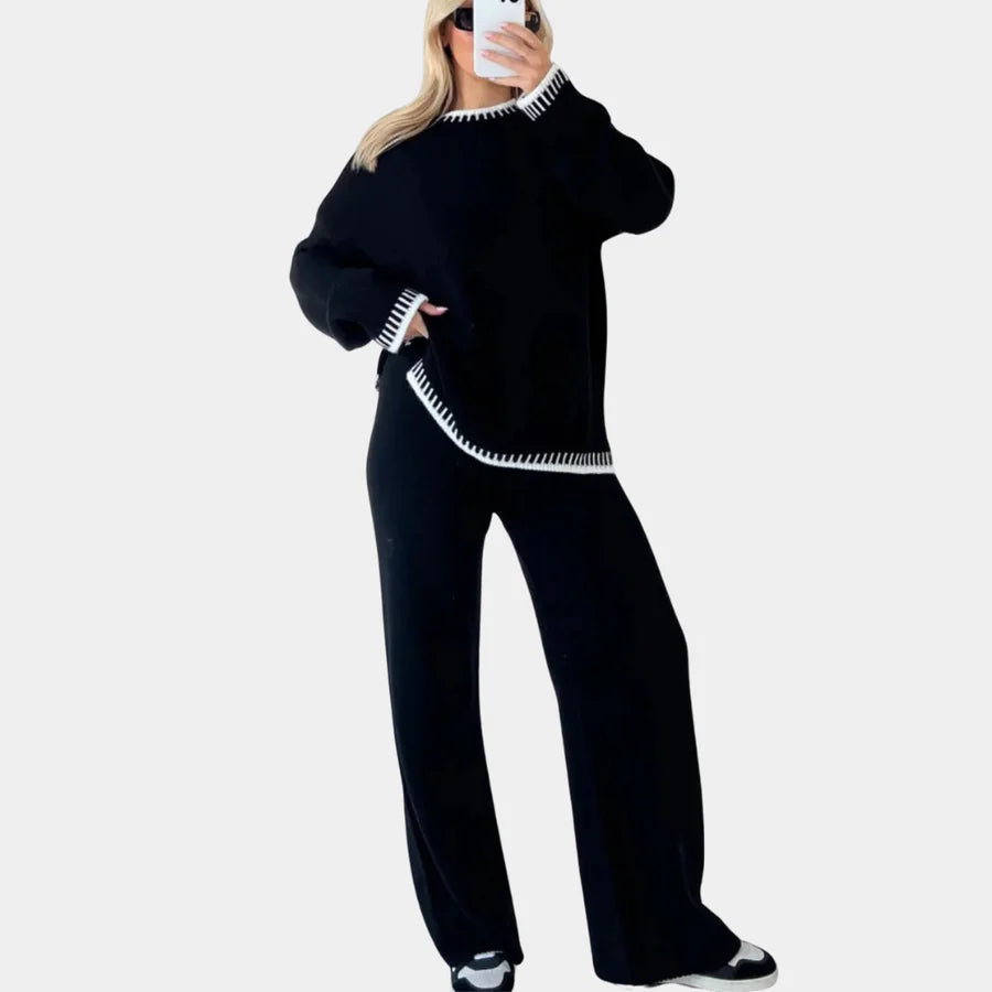 Gebreide tweedelige set | Losjes vallend | Wijde pijpen | Gebreide loungewear set | Winterkleding voor dames-Boutique Moda