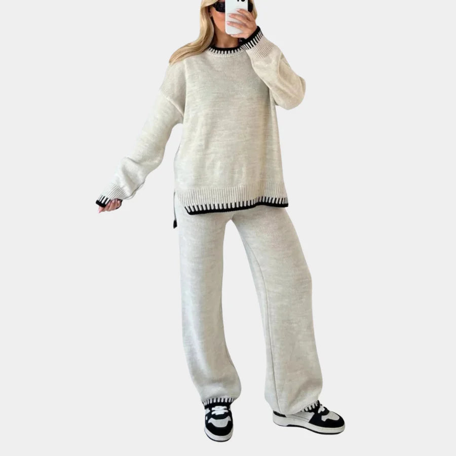 Gebreide tweedelige set | Losjes vallend | Wijde pijpen | Gebreide loungewear set | Winterkleding voor dames-Boutique Moda