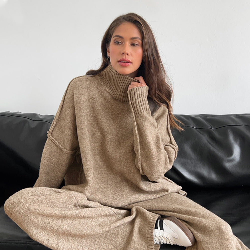 Gebreide tweedelige set | Oversized Sweater | Broek met wijde pijpen | Samengestelde Set | Dames Loungewear-Boutique Moda