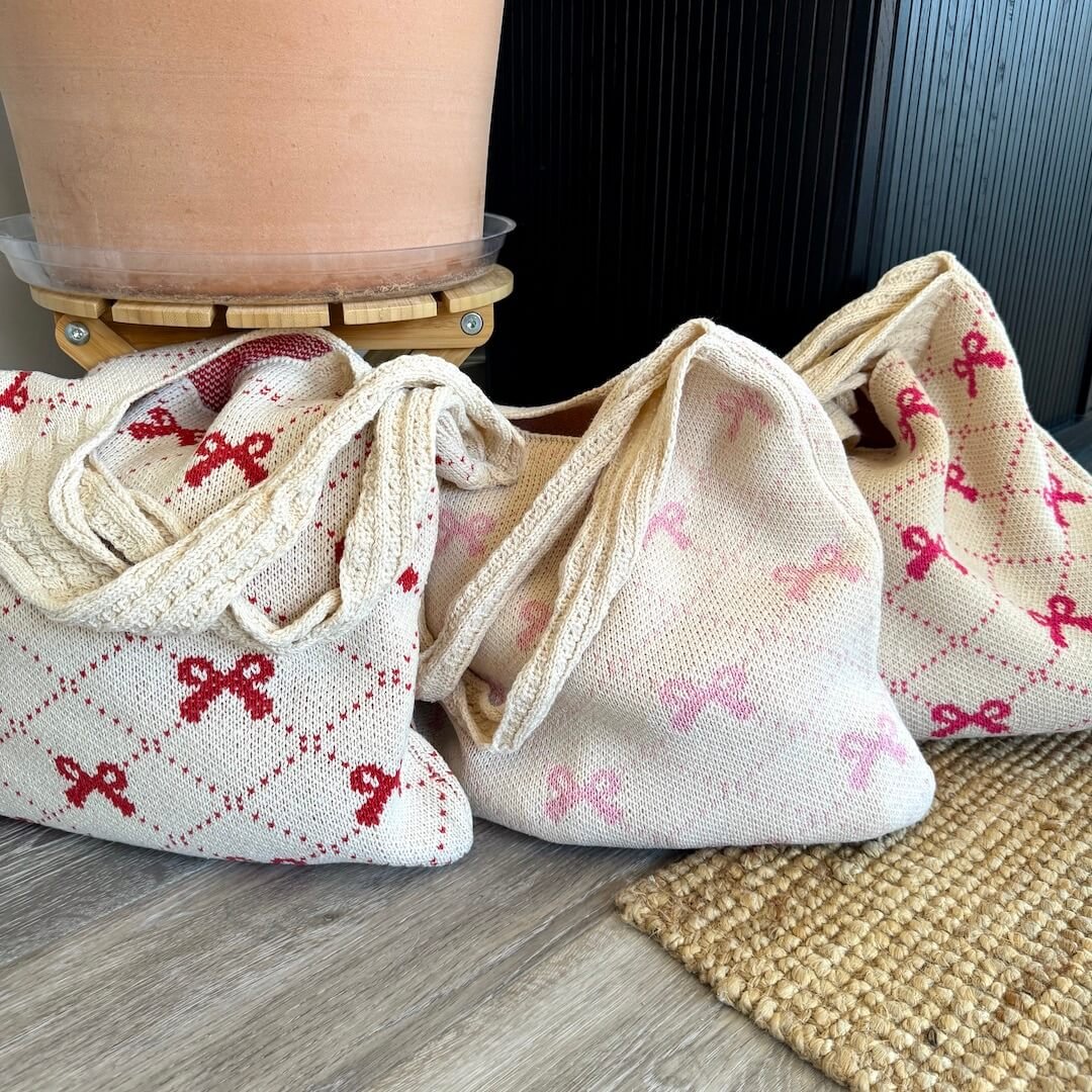 Gehaakte Tas | Strikjes Ruitmotief | Roze Rood Fuchsia-Boutique Moda