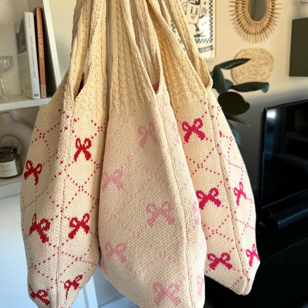 Gehaakte Tas | Strikjes Ruitmotief | Roze Rood Fuchsia-Boutique Moda