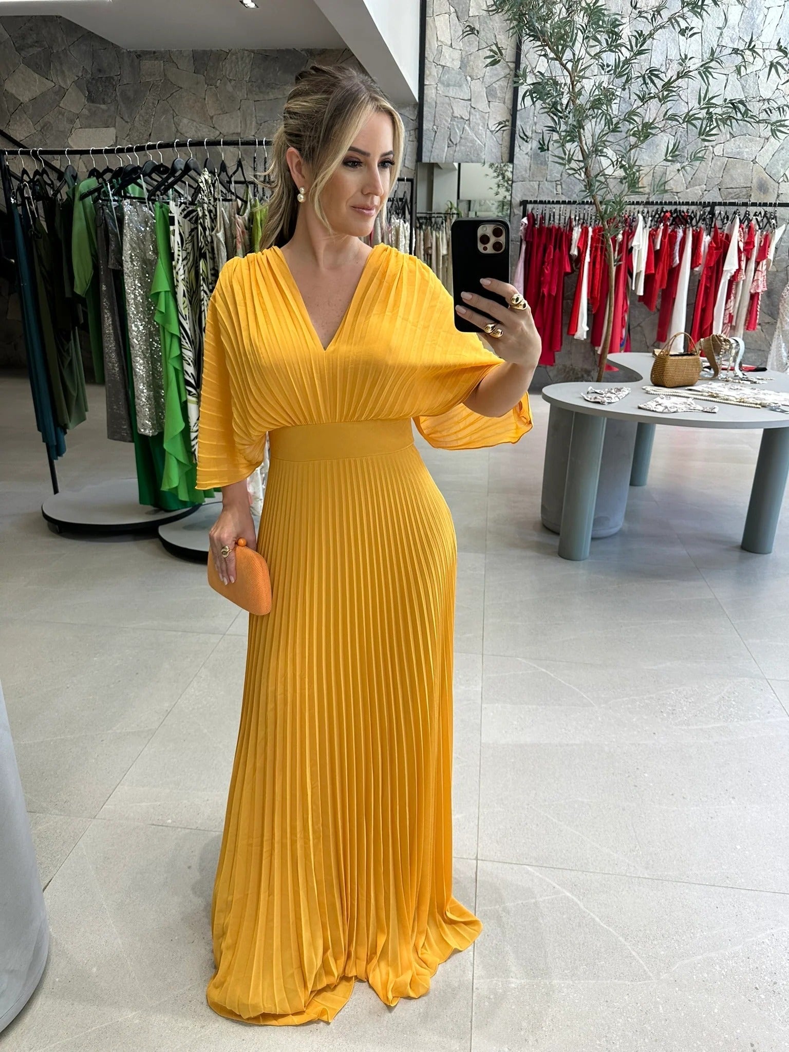 Geplooide Jurk | V-Hals | Vleermuismouw | Elegante Jurk | Maxi-jurk-Boutique Moda