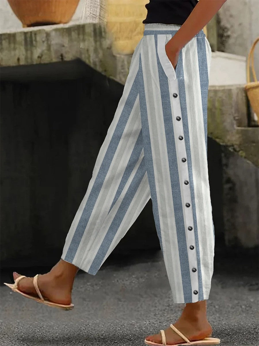 Gestreepte broek - Casual lichtgewicht loose fit broek voor dames-Boutique Moda