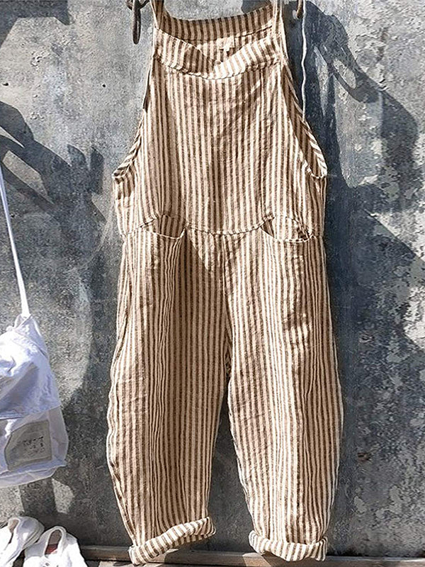 Gestreepte jumpsuit - Los model - Mouwloos - Gestreepte overall - Dungaree Dameskleding-Boutique Moda