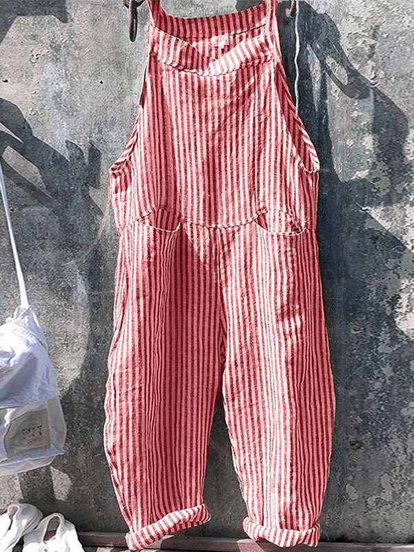 Gestreepte jumpsuit - Los model - Mouwloos - Gestreepte overall - Dungaree Dameskleding-Boutique Moda