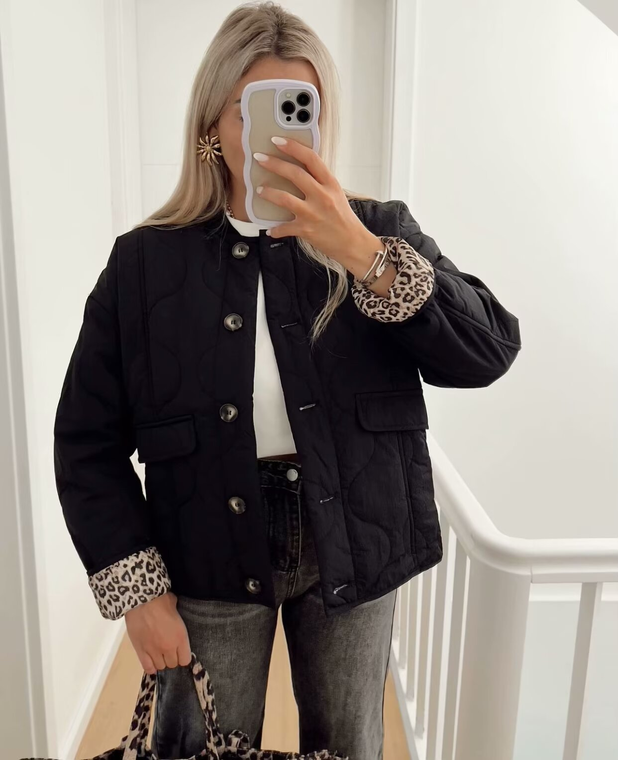 Gewatteerd jack - Gewatteerd jack met luipaardprint voor dames-Boutique Moda