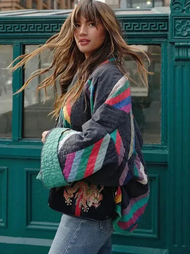 Gewatteerde jas - Vrouwen kleurrijke open voorkant oversized jas voor de winter-Boutique Moda