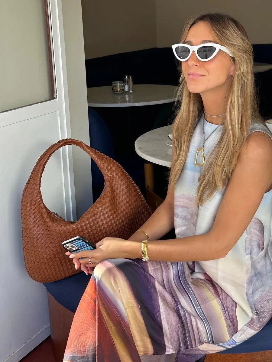 Geweven Tas - Vegan Leer - Rits - Schoudertas - Handtas-Boutique Moda
