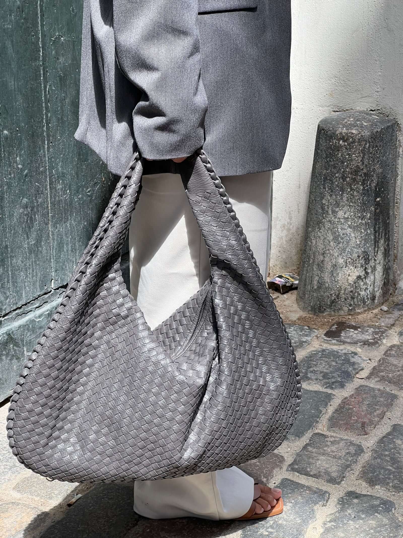 Geweven tas - Slouchy hobo-tas met één schouderband voor dames-Boutique Moda