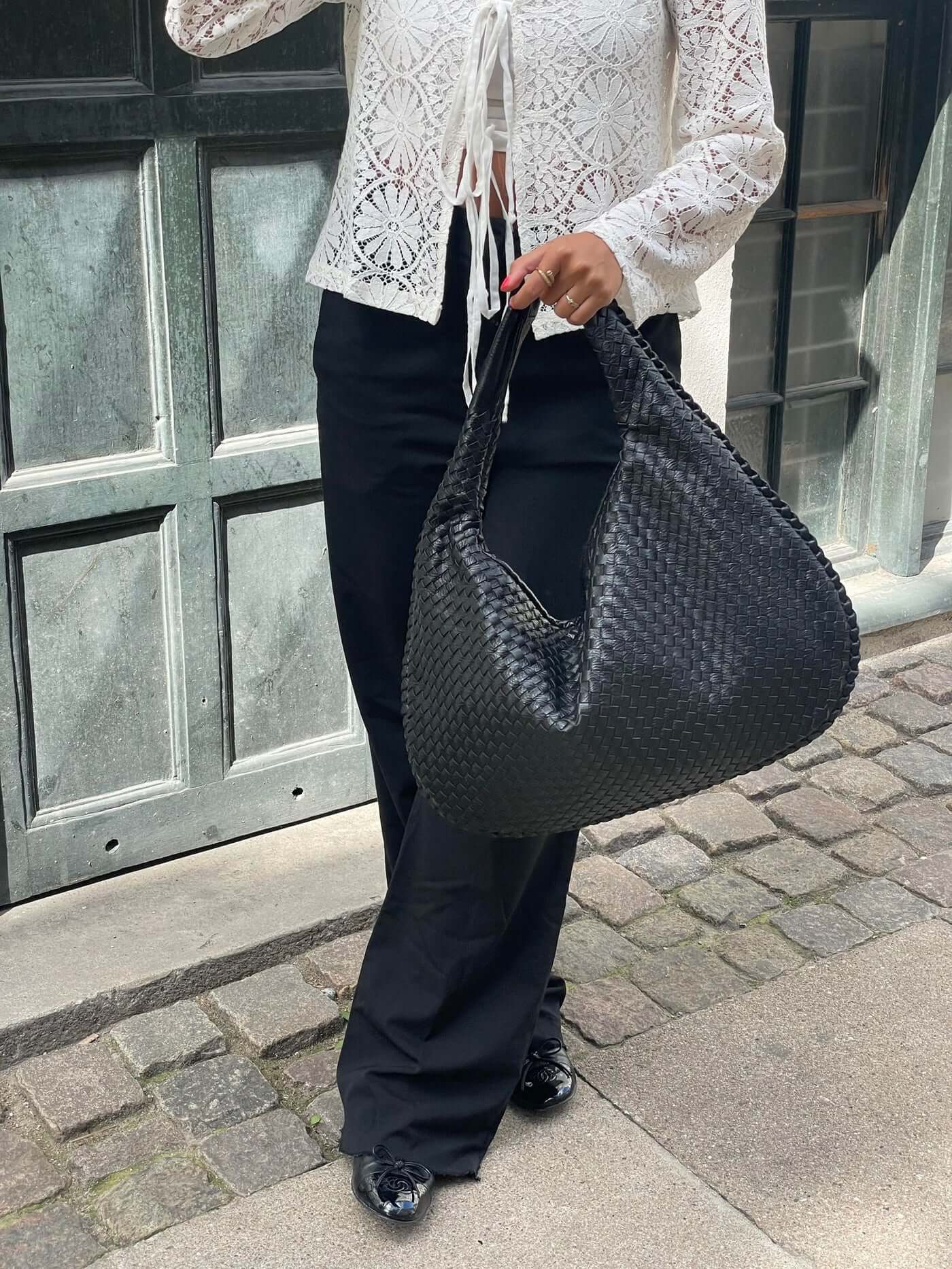 Geweven tas - Slouchy hobo-tas met één schouderband voor dames-Boutique Moda