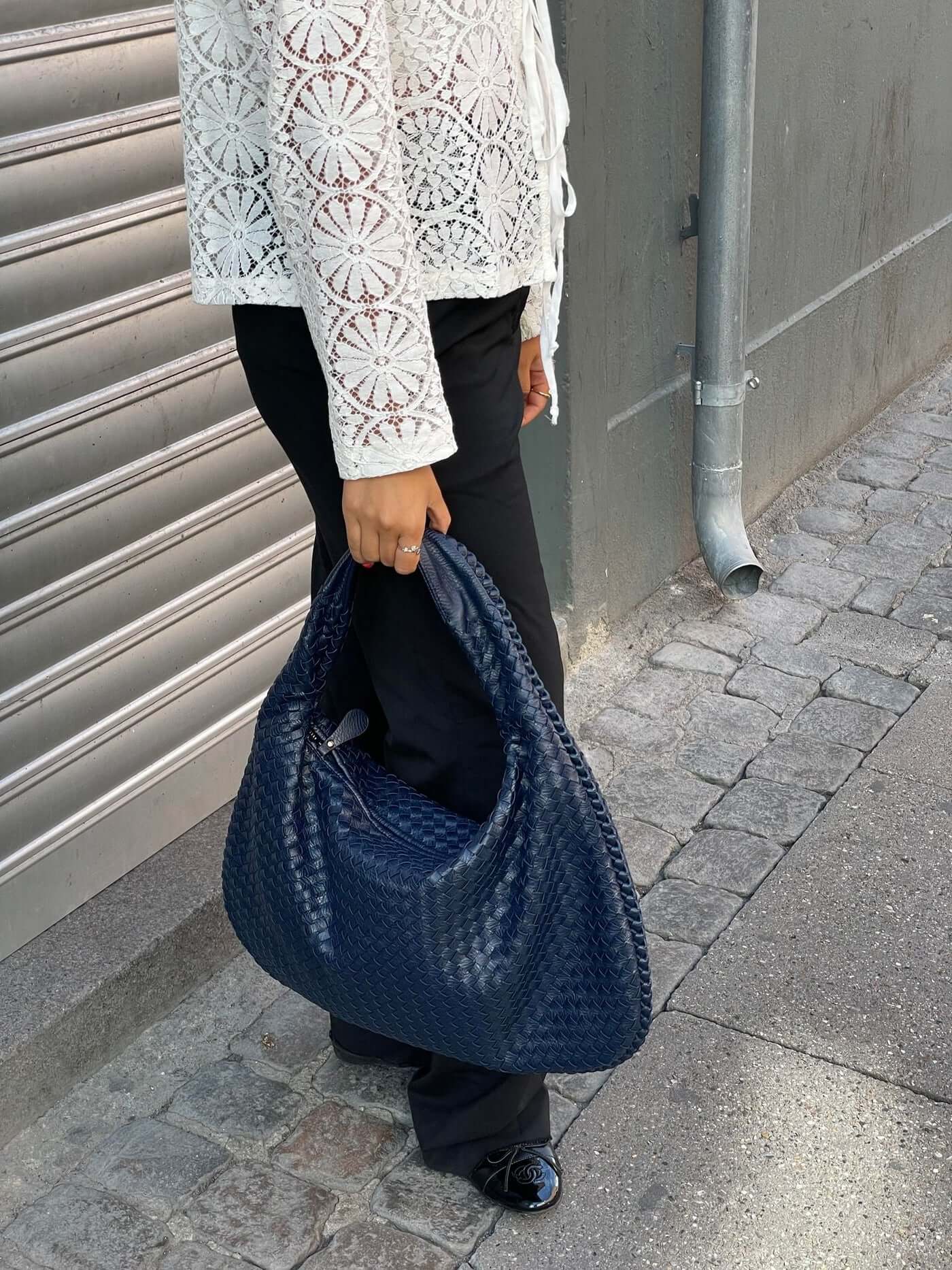Geweven tas - Slouchy hobo-tas met één schouderband voor dames-Boutique Moda