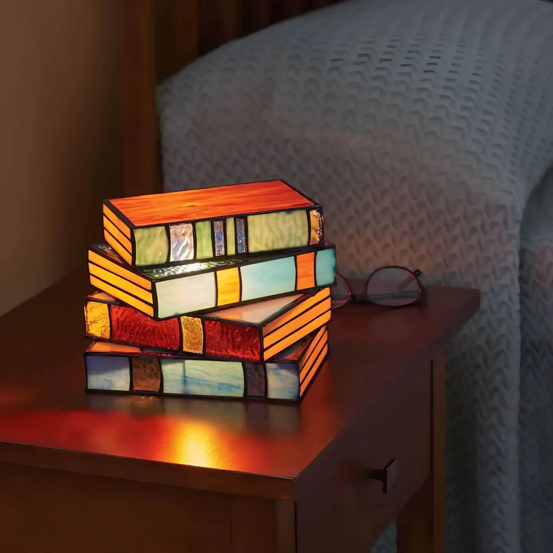 Glas-in-lood boekenlamp | handgemaakte tafellamp | warme gloed-Boutique Moda
