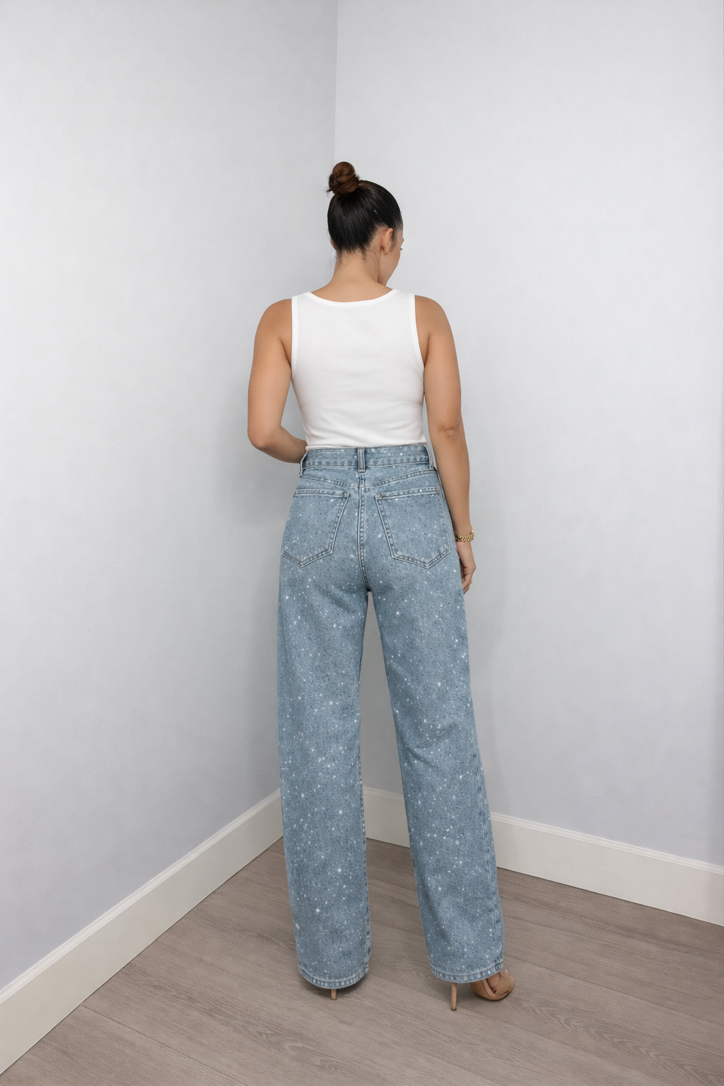 Glitter Jeans | Hoge Taille | Sprankelend | Jeans met Wijde Benen | Dames Jeans-Boutique Moda