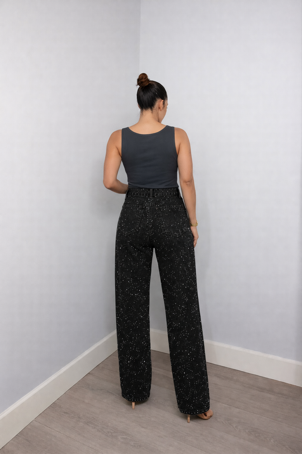 Glitter Jeans | Hoge Taille | Sprankelend | Jeans met Wijde Benen | Dames Jeans-Boutique Moda