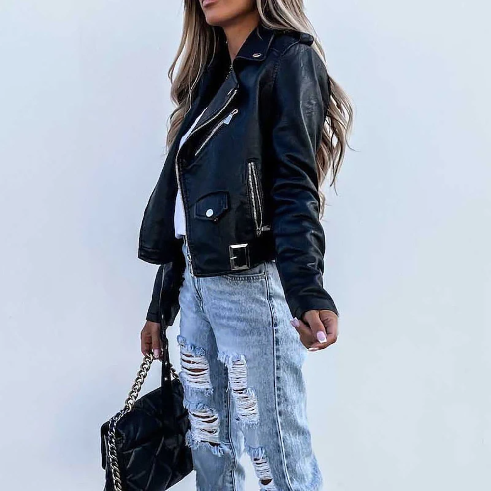 Grace Leather Jacket | Voeg wat extra's toe aan je outfit met dit stijlvolle leren jack-Boutique Moda