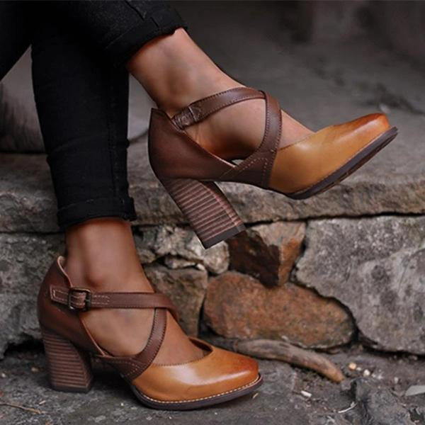 Hakken - Gesloten teen - Blokhak - Leren sandalen - Damessandalen-Boutique Moda