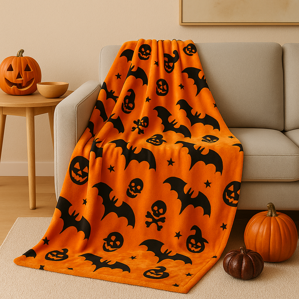Halloween Deken - Oranje - Schedel - Halloween Plaid - Halloween Decoratie-Boutique Moda