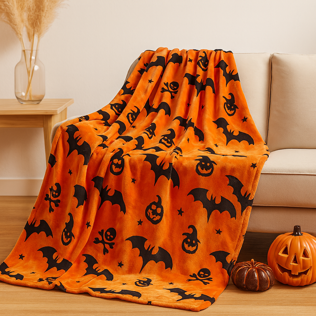 Halloween Deken - Oranje - Schedel - Halloween Plaid - Halloween Decoratie-Boutique Moda