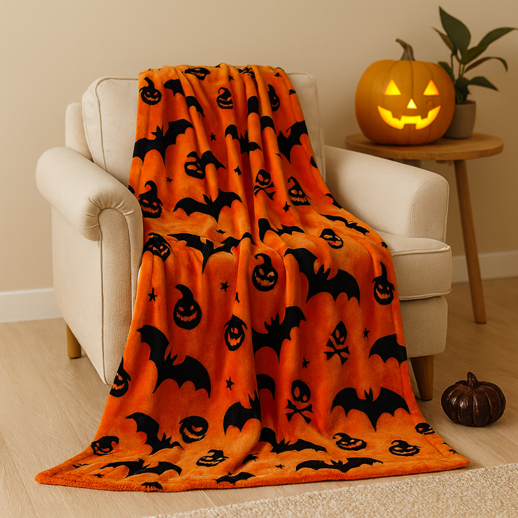 Halloween Deken - Oranje - Schedel - Halloween Plaid - Halloween Decoratie-Boutique Moda
