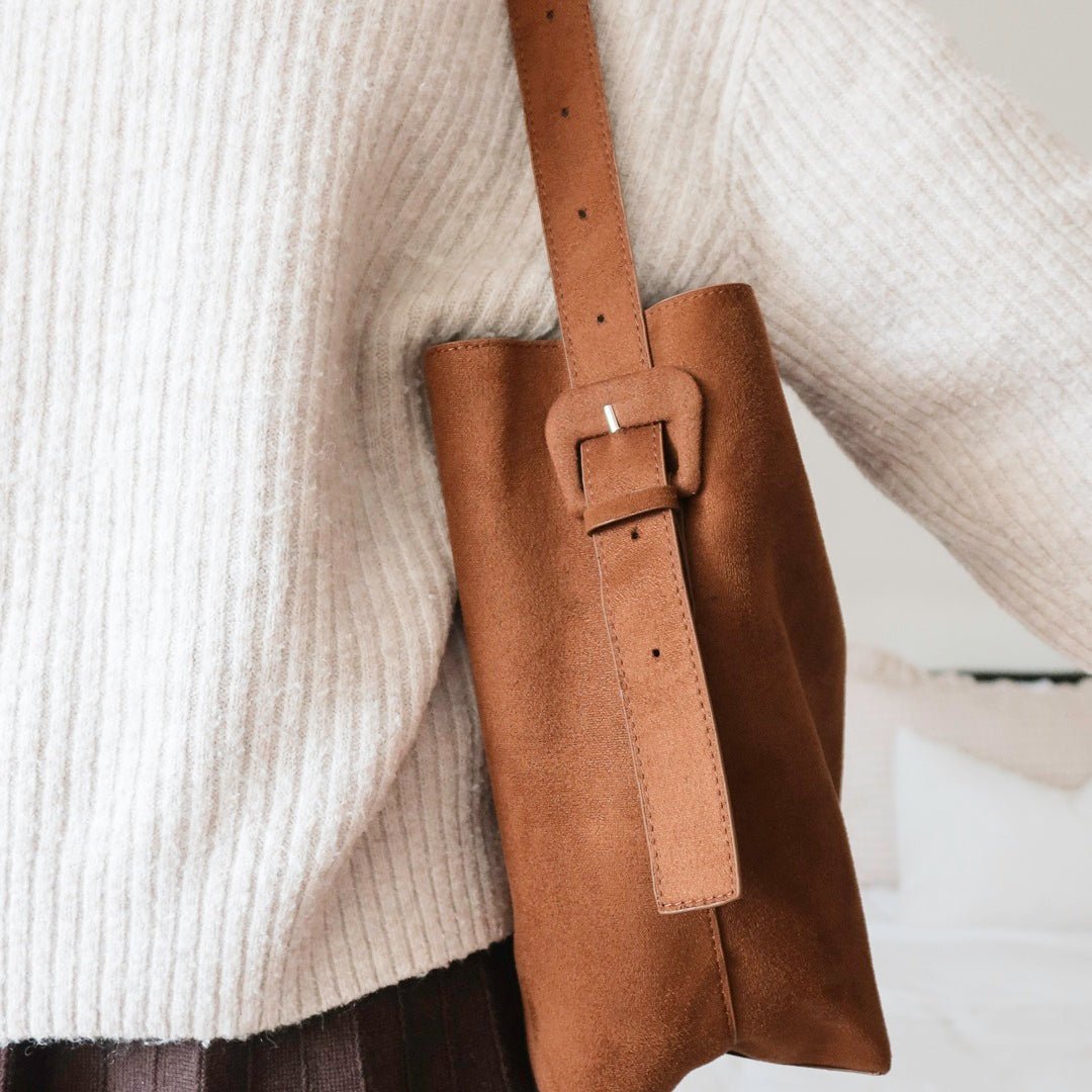 Handtas Dames | Vegan Suède | Grote Shopper Cognac-Boutique Moda