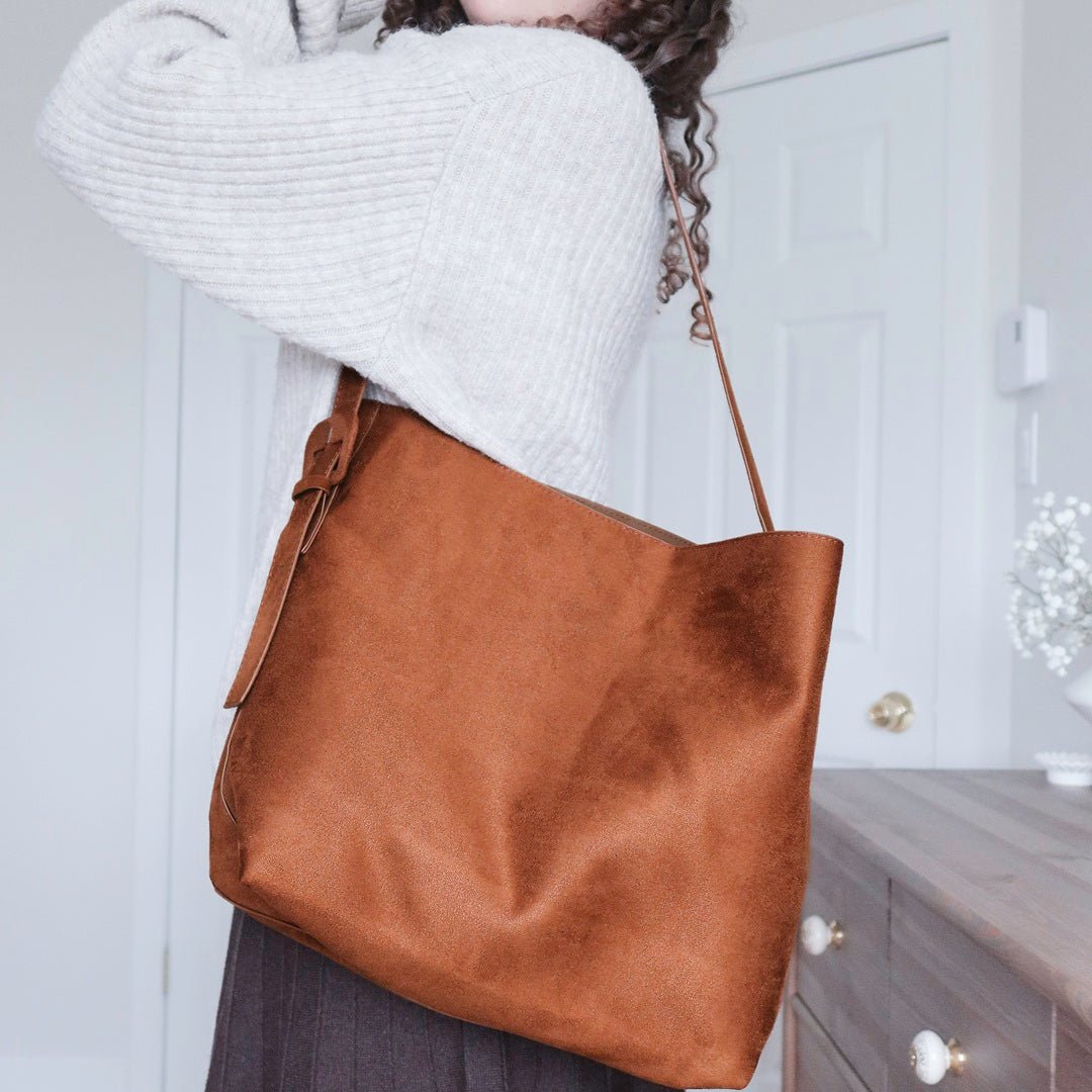Handtas Dames | Vegan Suède | Grote Shopper Cognac-Boutique Moda