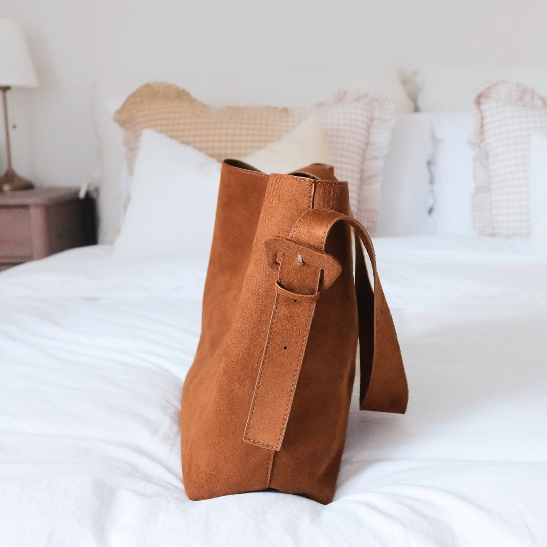 Handtas Dames | Vegan Suède | Grote Shopper Cognac-Boutique Moda
