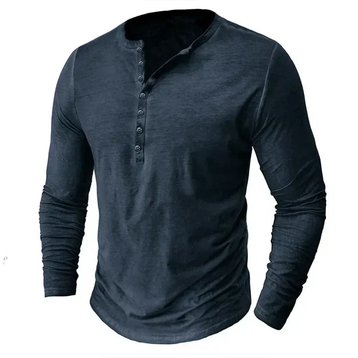 Henley Shirt - Casual - Knoop Hals - Lange Mouw T-shirt - Heren Overhemd-Boutique Moda