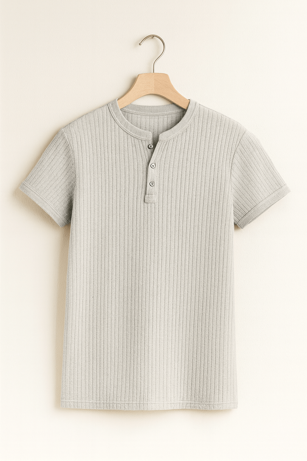 Henley-T-shirt | Geribbeld | Smal gesneden | Gebreid T-shirt | Herenhemd-Boutique Moda