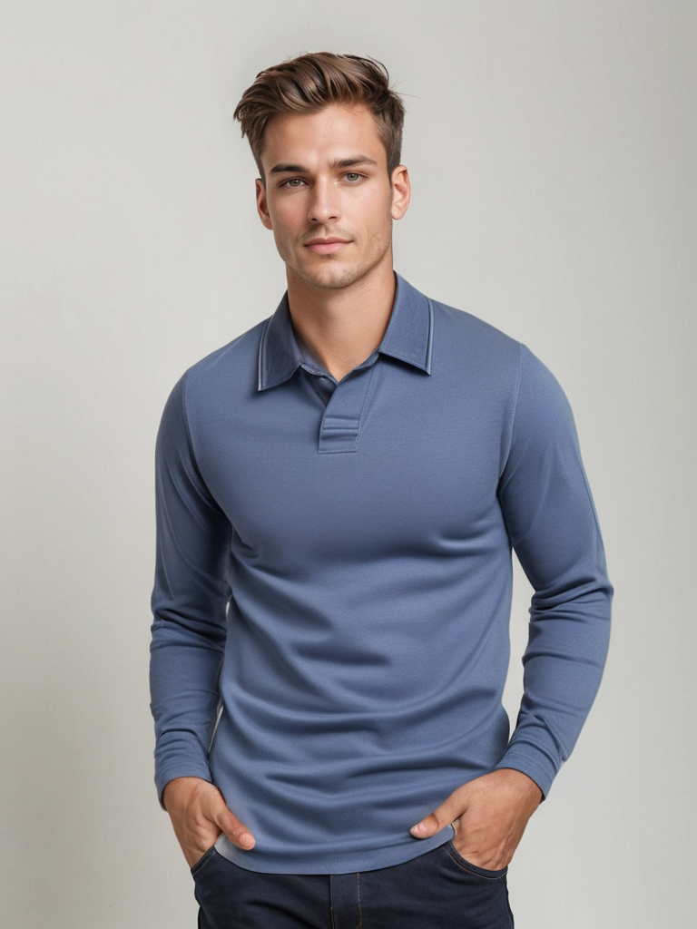 Herenpoloshirt | Met kraag | Effen | Shirts met lange mouwen | T-shirts met lange mouwen-Boutique Moda