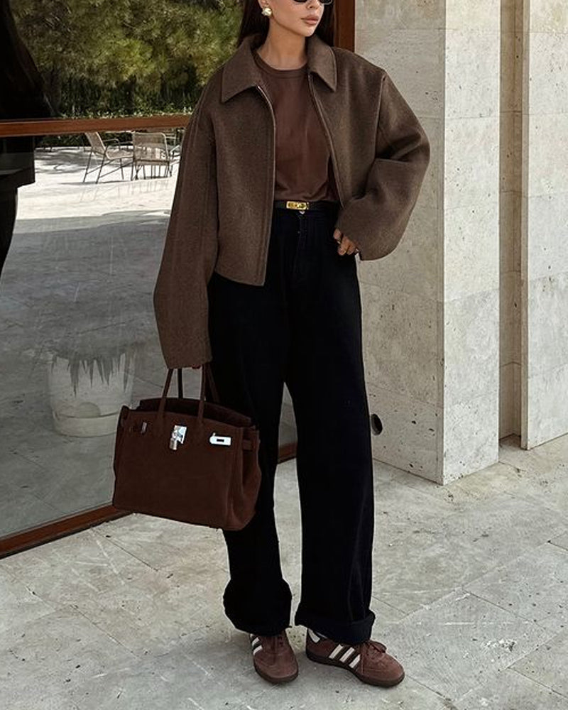 Herfst Jas - Zip-Up - Bruin - Oversized Jas - Damesjassen-Boutique Moda