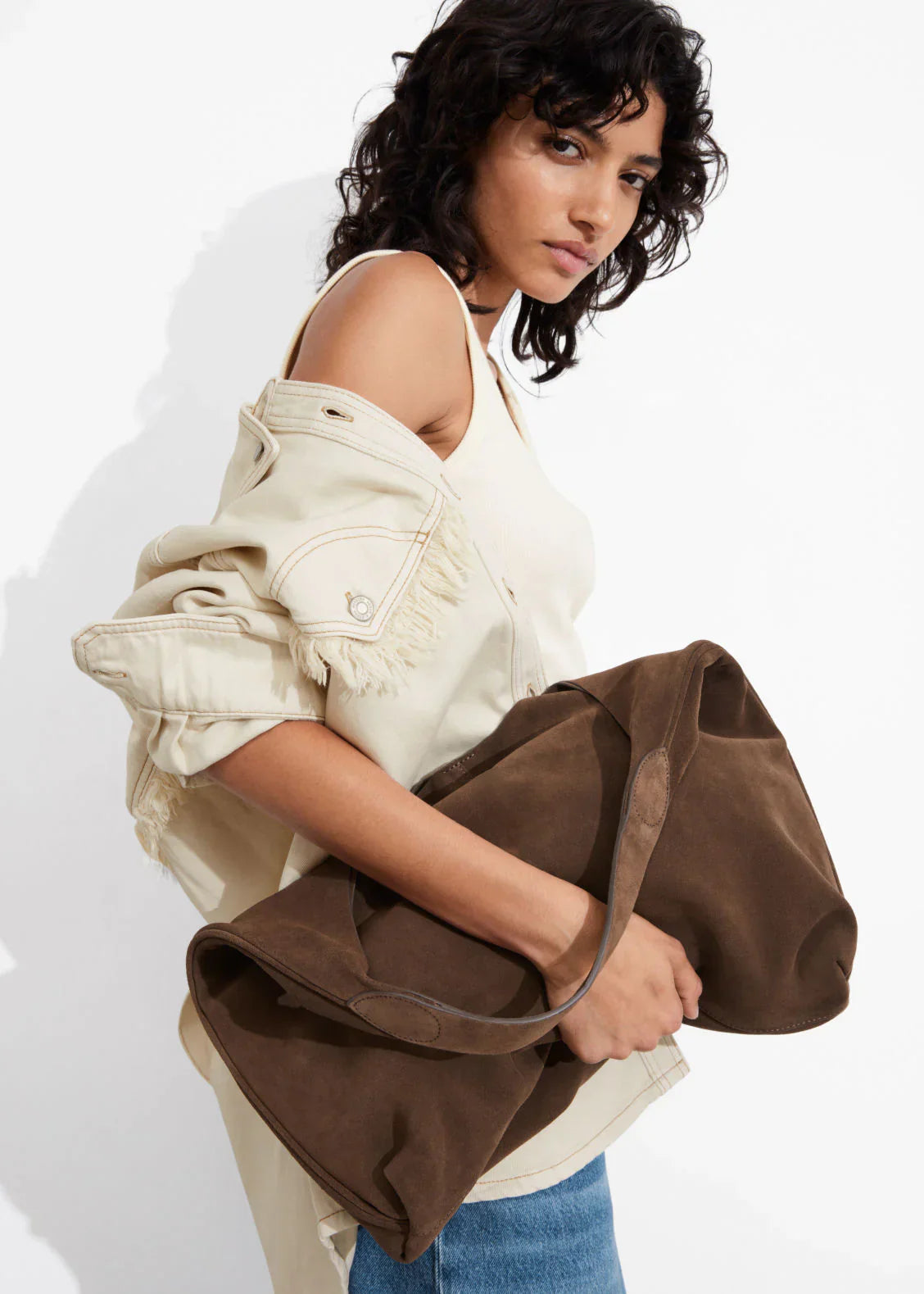 Hobo Tas Dames | Grote Suède-look Schoudertas | Shopper met Binnenvak-Boutique Moda